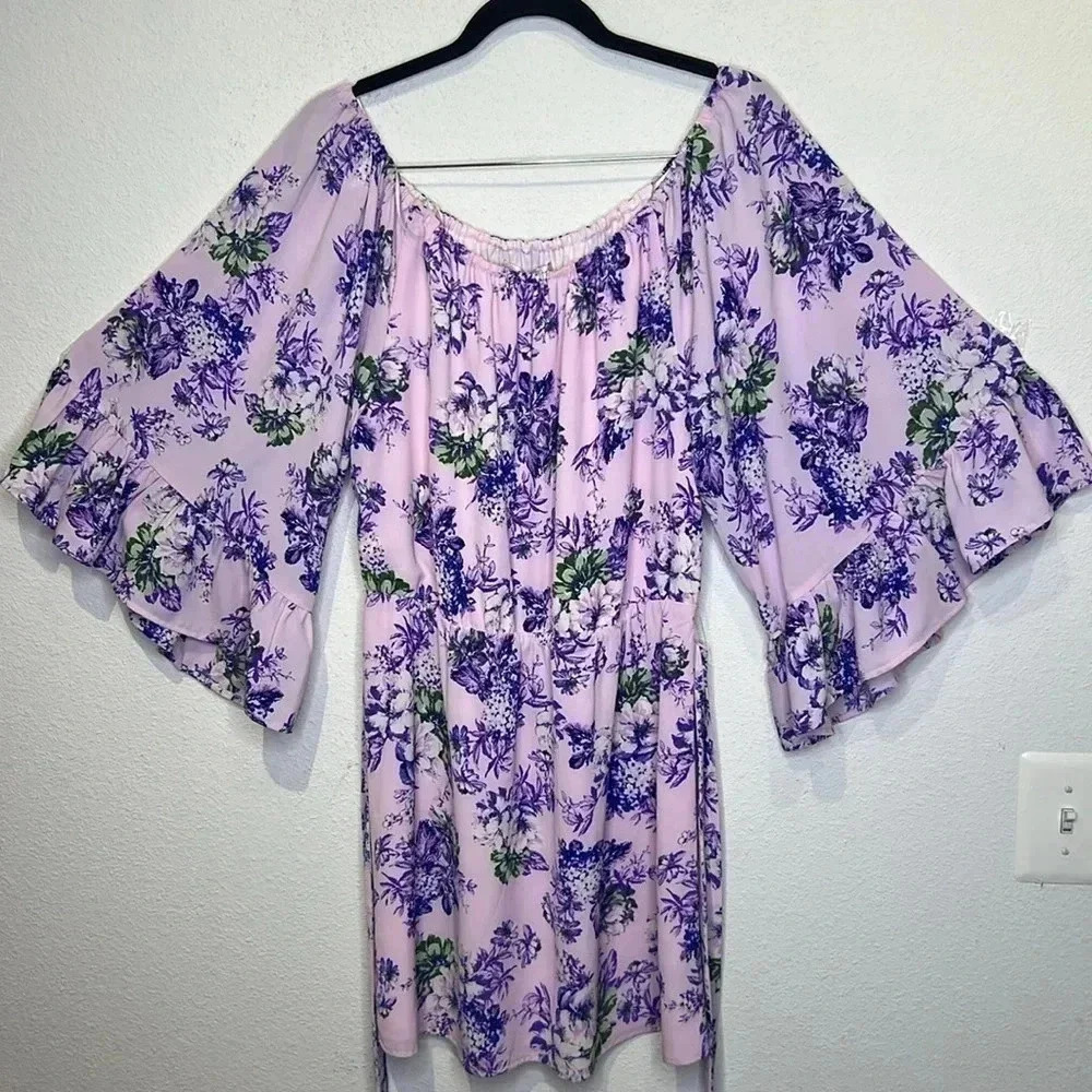 Waif lilac flowers off shoulder festival dress size Medium - Picture 3 of 7